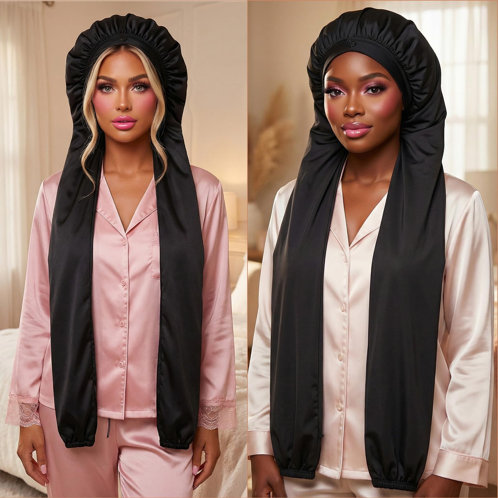 QFGasre Bonnet for Sleeping Long Satin Braids Hair One Size, Black