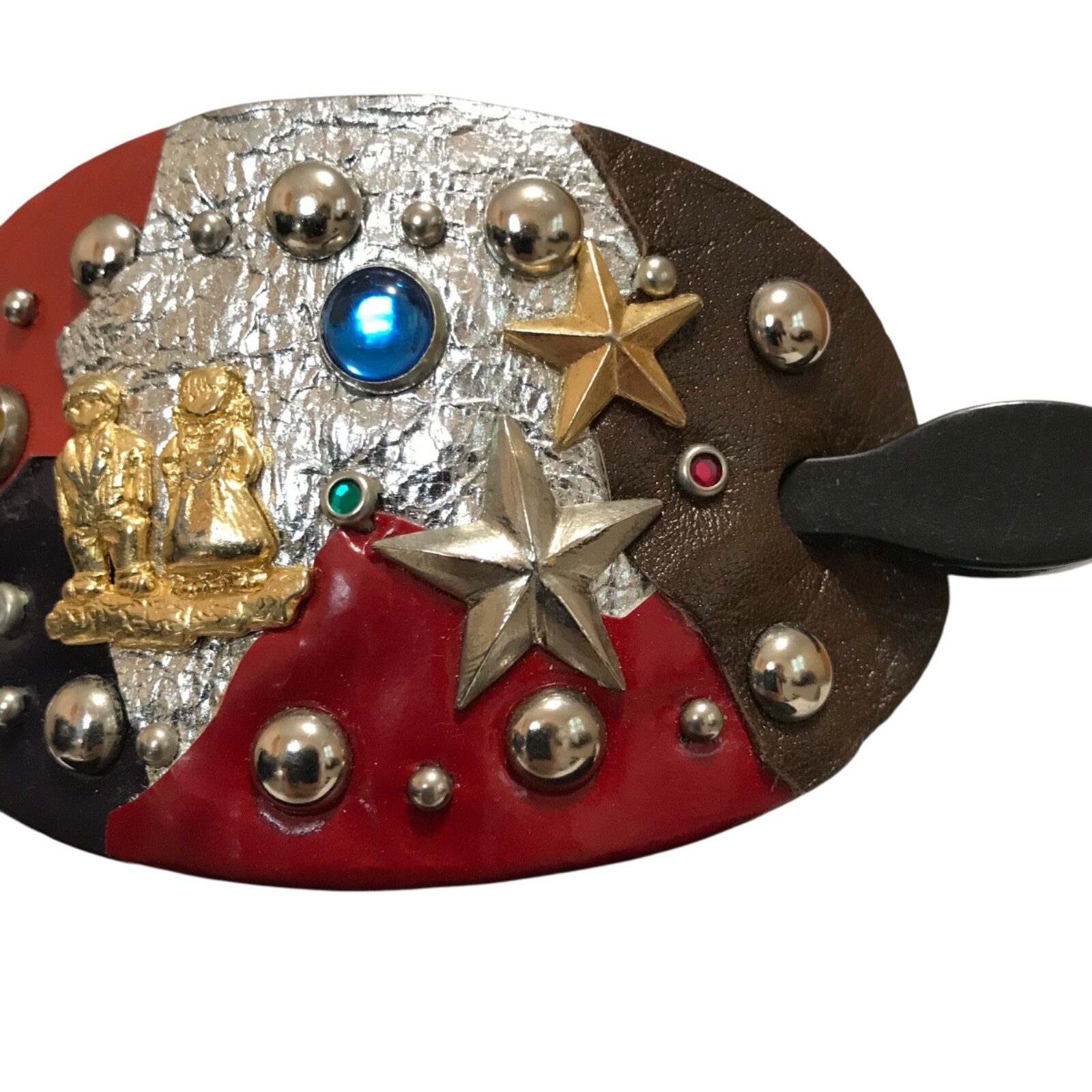 Vintage Abstract Faux Leather Slide Hair Clip Pin Stick Stars Boy Girl Gold Red