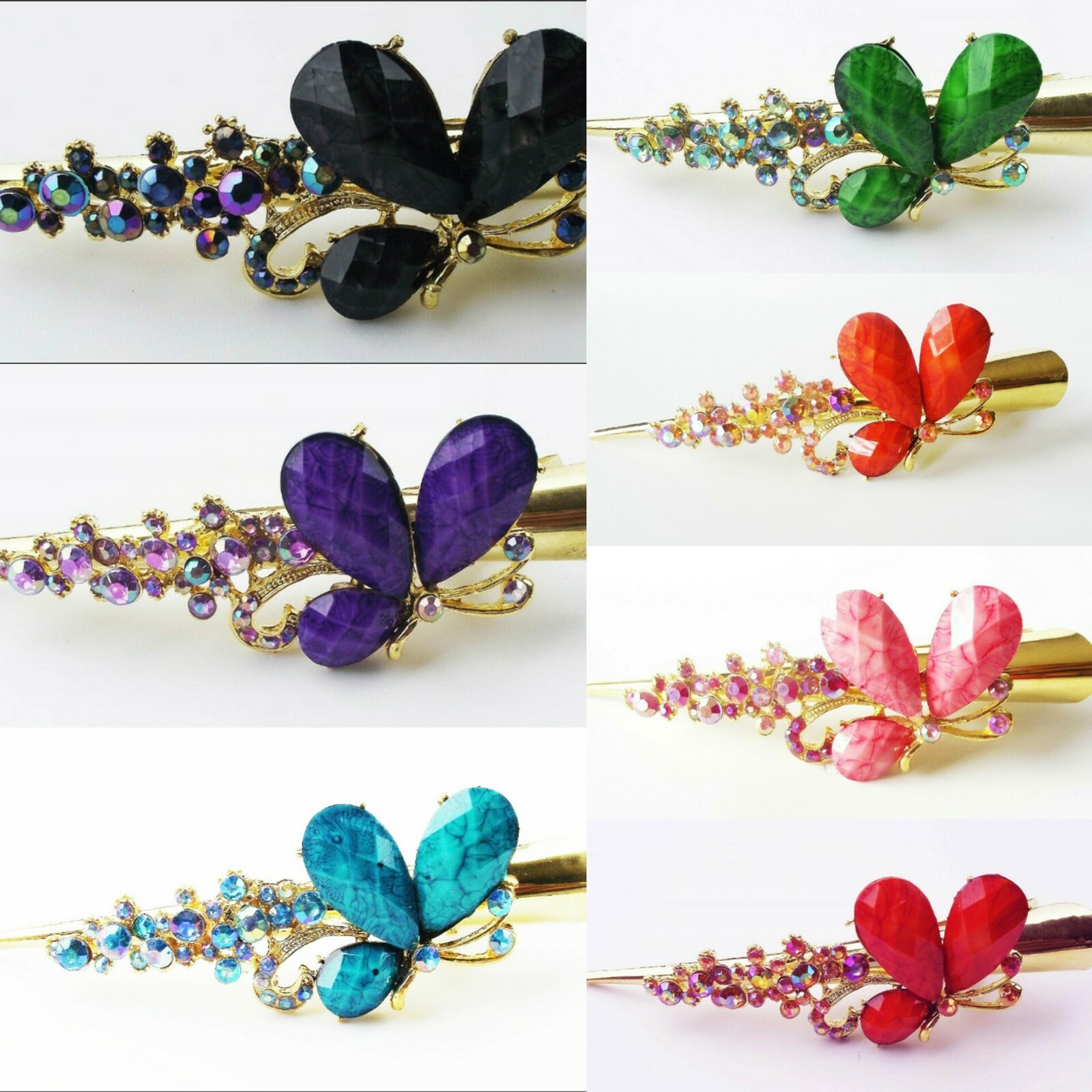 DESIGNER INSPIRED BLACK PURPLE BLUE GREEN ORANGE PINK RED GEM BUTTERFLY CLIP