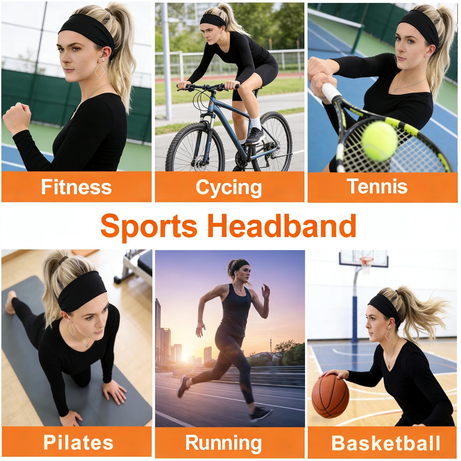5 PCS Workout Headbands For Women Sweat Absorbing Soft Elastic Yoga Hairbands