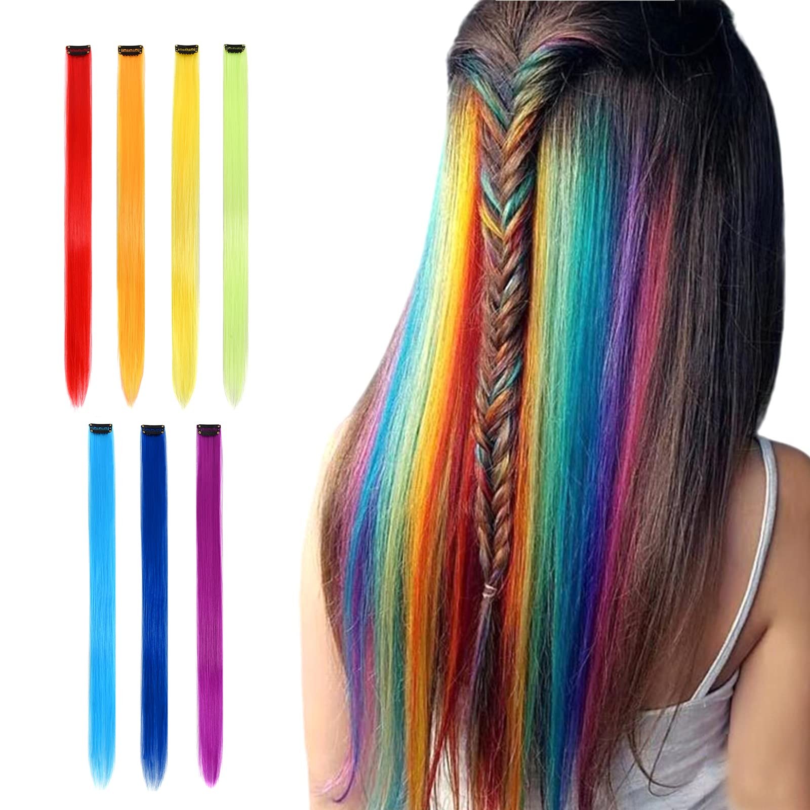Colored Hair Extensions Colorful Party Highlights Clip Synthetic Hair For Women