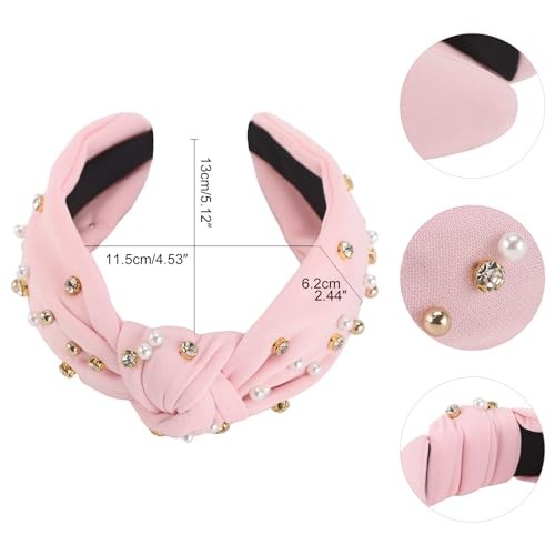 3Pcs Knot Headband for Women Pearl Knotted Head Bands Non Slip Wide Headband-C
