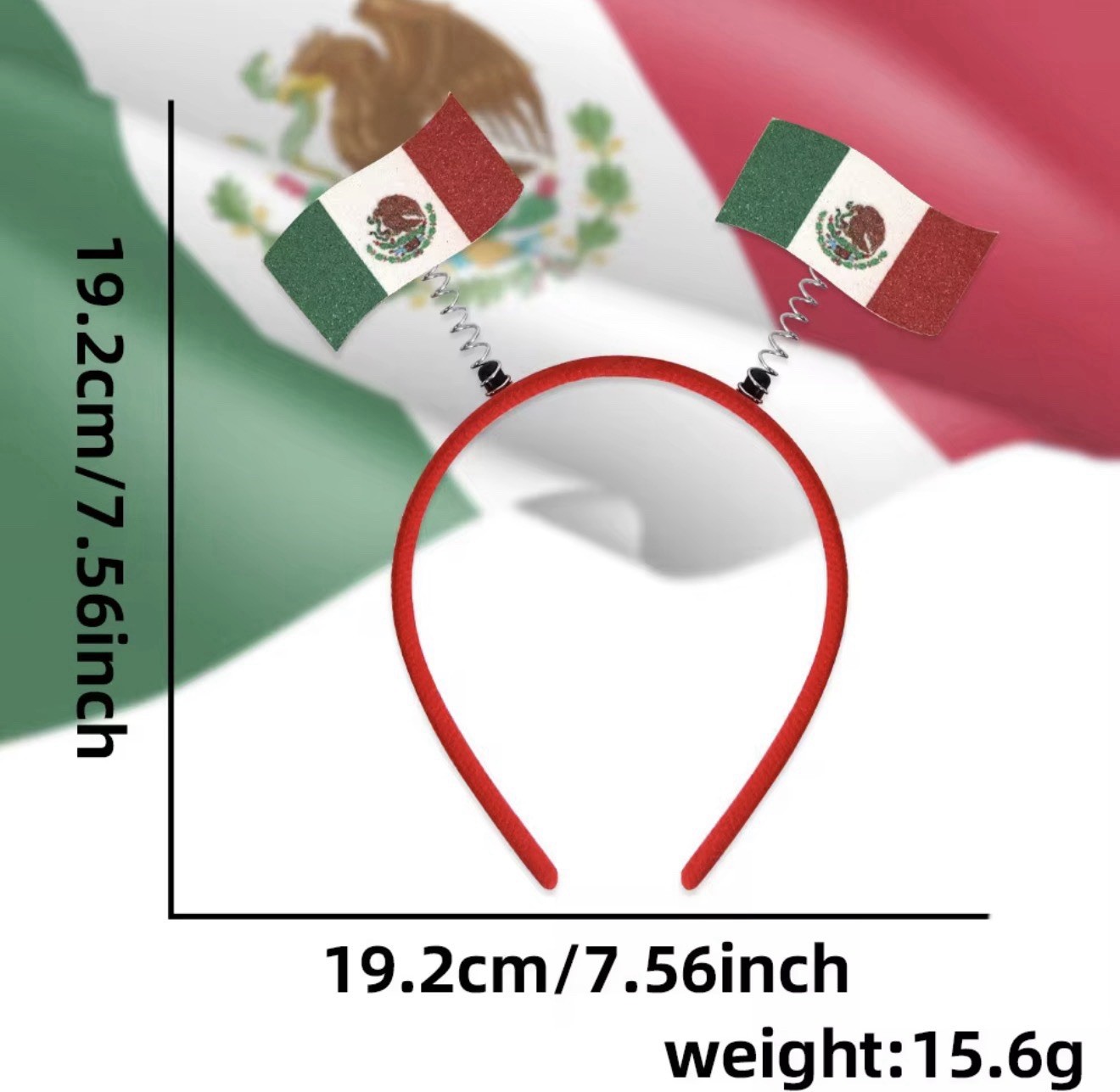 Mexico Flag Spring Headband Hair Accessory Red Green White Plastic 5 Pack
