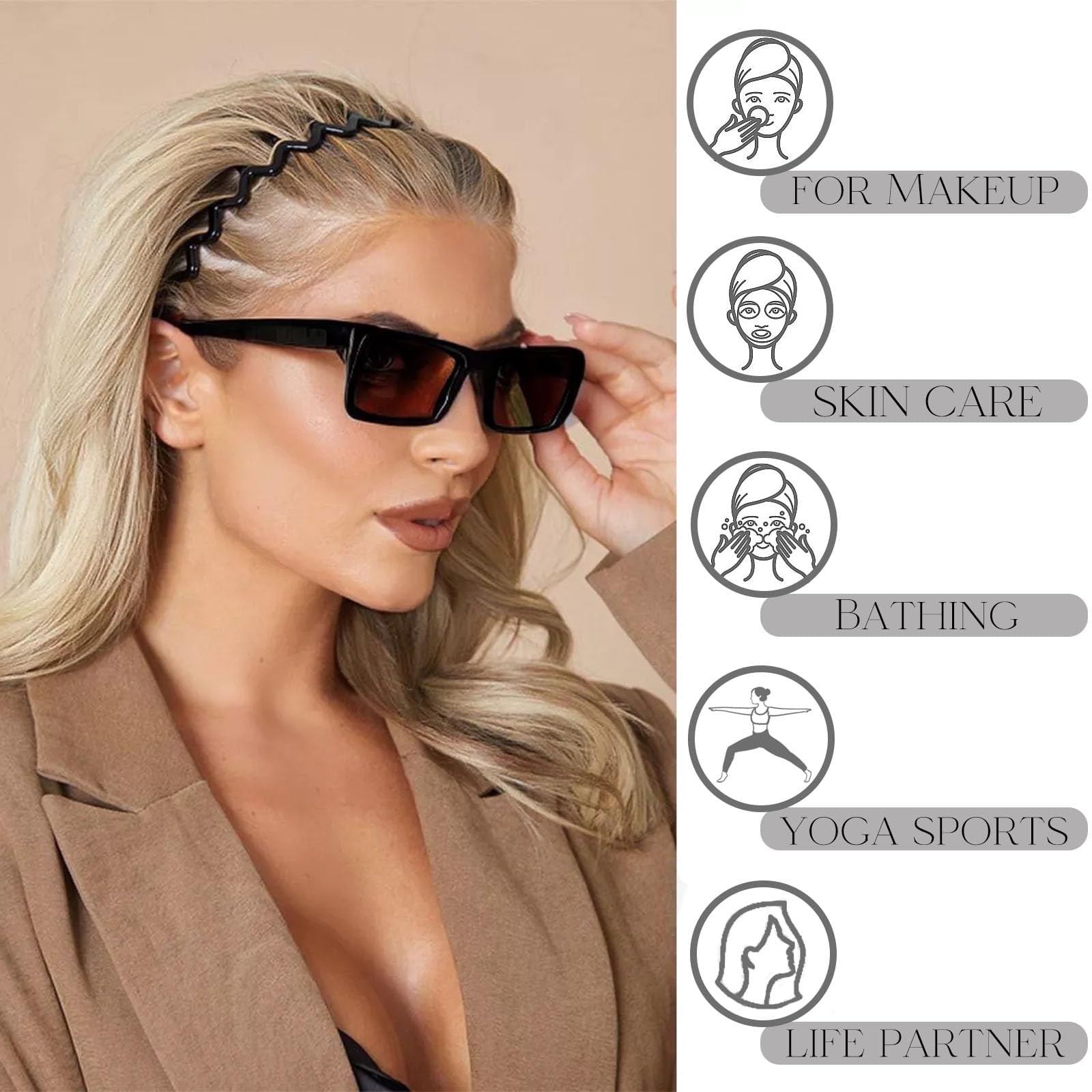 6 PCS Zig Zag Headbands Plastic Wavy Hair Head Band Comb with Teeth Hoop Acce…