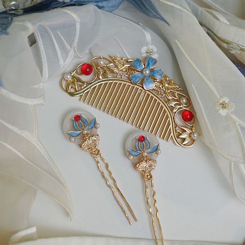 Hair Accessories Set 3pcs Ancient Chinese Style Hanfu Headpiece Comb Hairpin