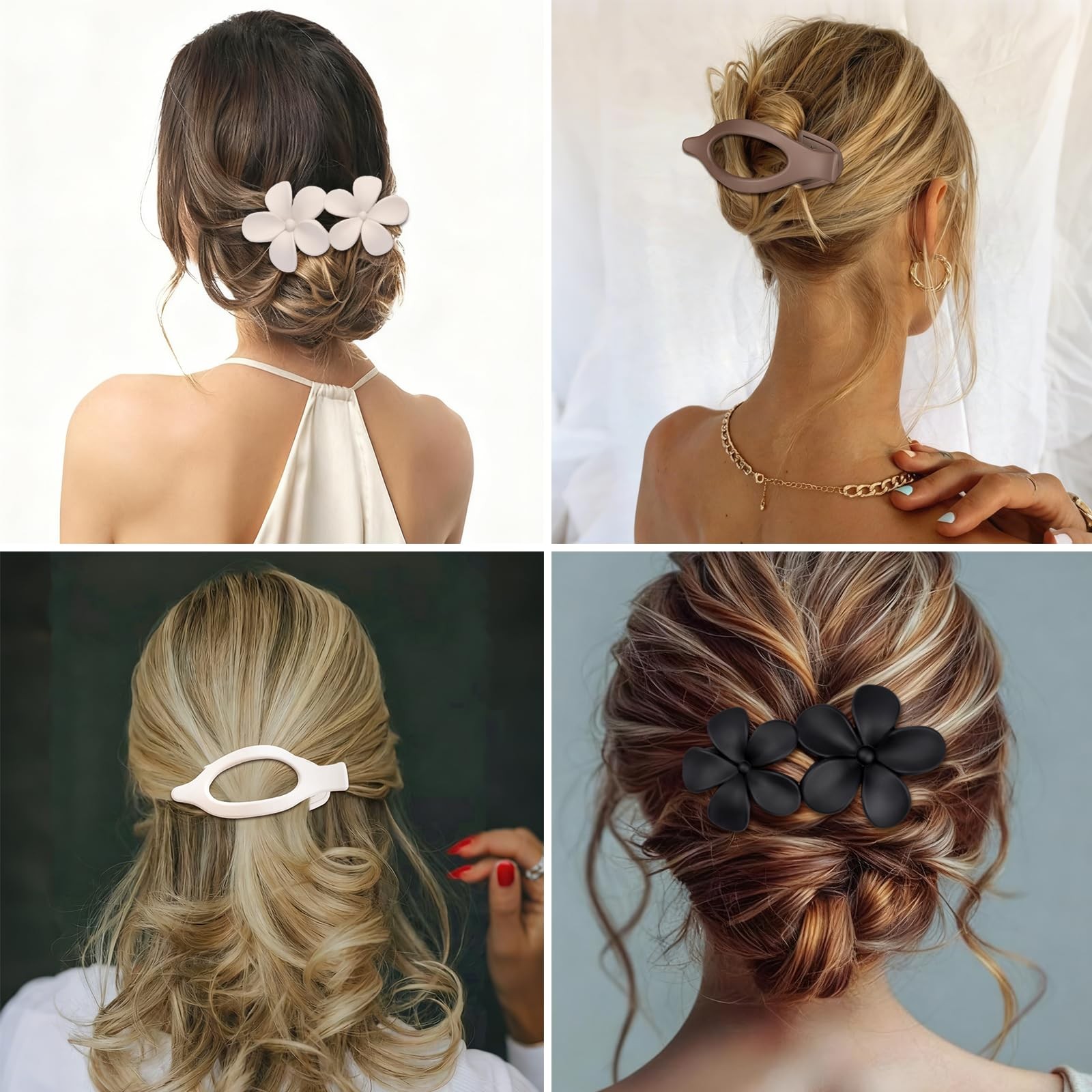 SMKSL 8 Pcs Flat Hair Clips for Women, Flower 1 Count (Pack of 8), Brown