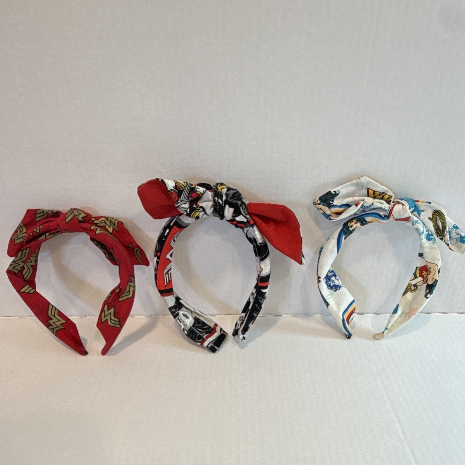 Wonder Woman Print Fabric Knot Front Bow Girls Headbands Multicolor Set of 3