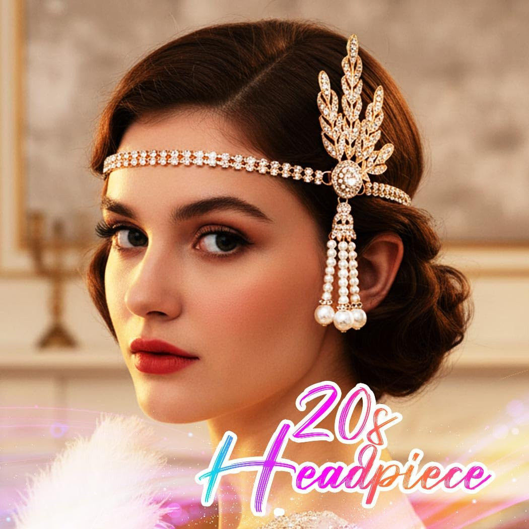 1920’S Flapper Headband Leaf Rhiestones Headpiece Bride Wedding Headdress Bridal