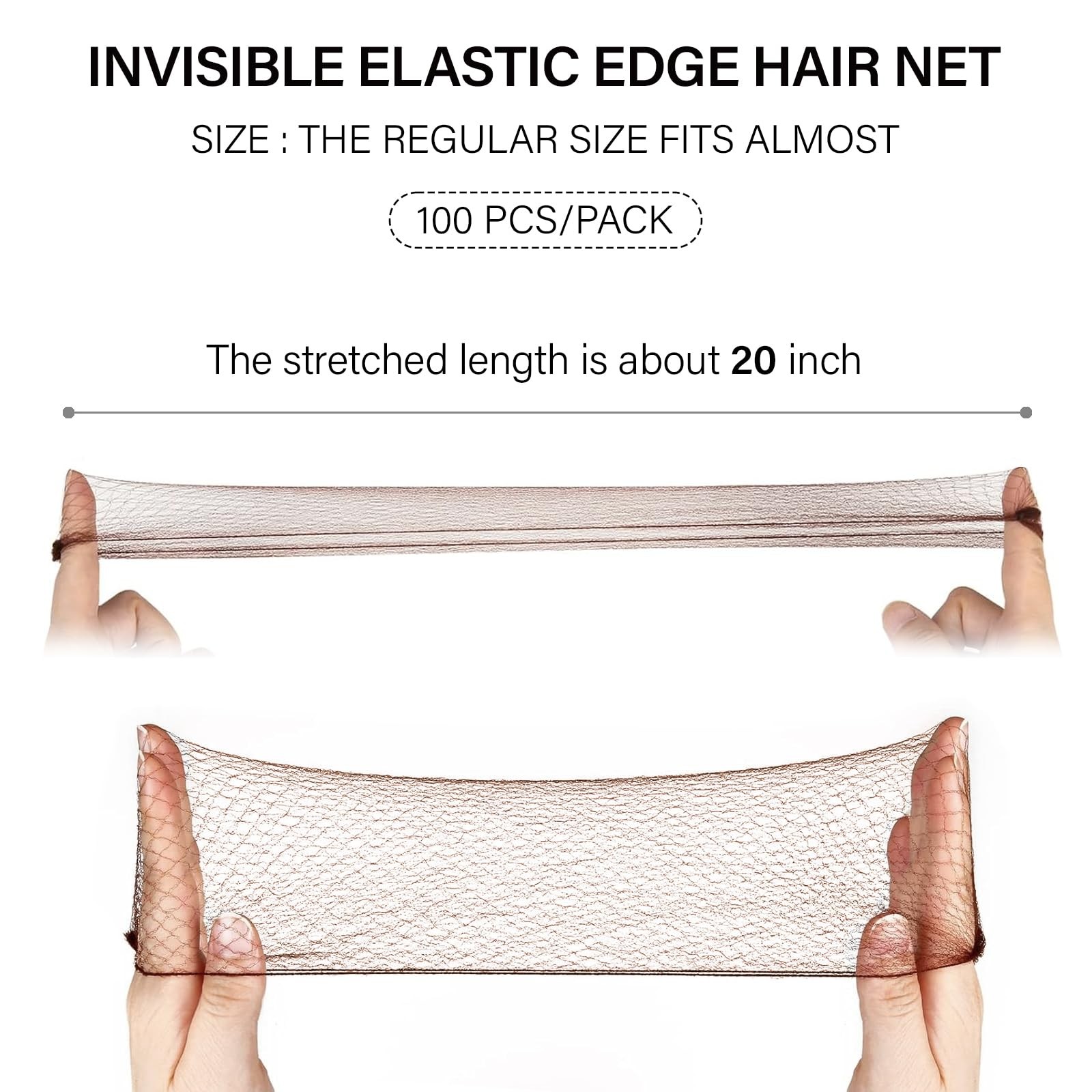 100Pcs Brown Hair Nets for Women, 20 Inches 50cm 100 Count (Pack of 1),