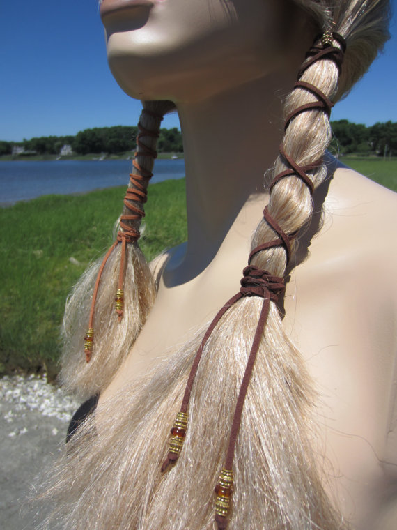 Hair Jewelry Leather Ties Wraps Ponytail Holder Black BOHO Bohemian Clothing