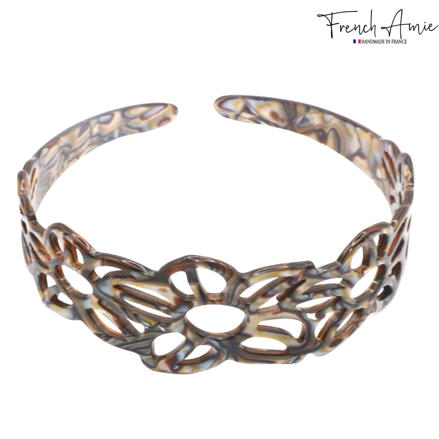 French Amie Flower Wide 1 1/2″ Celluloid Handmade Flexible Headbands