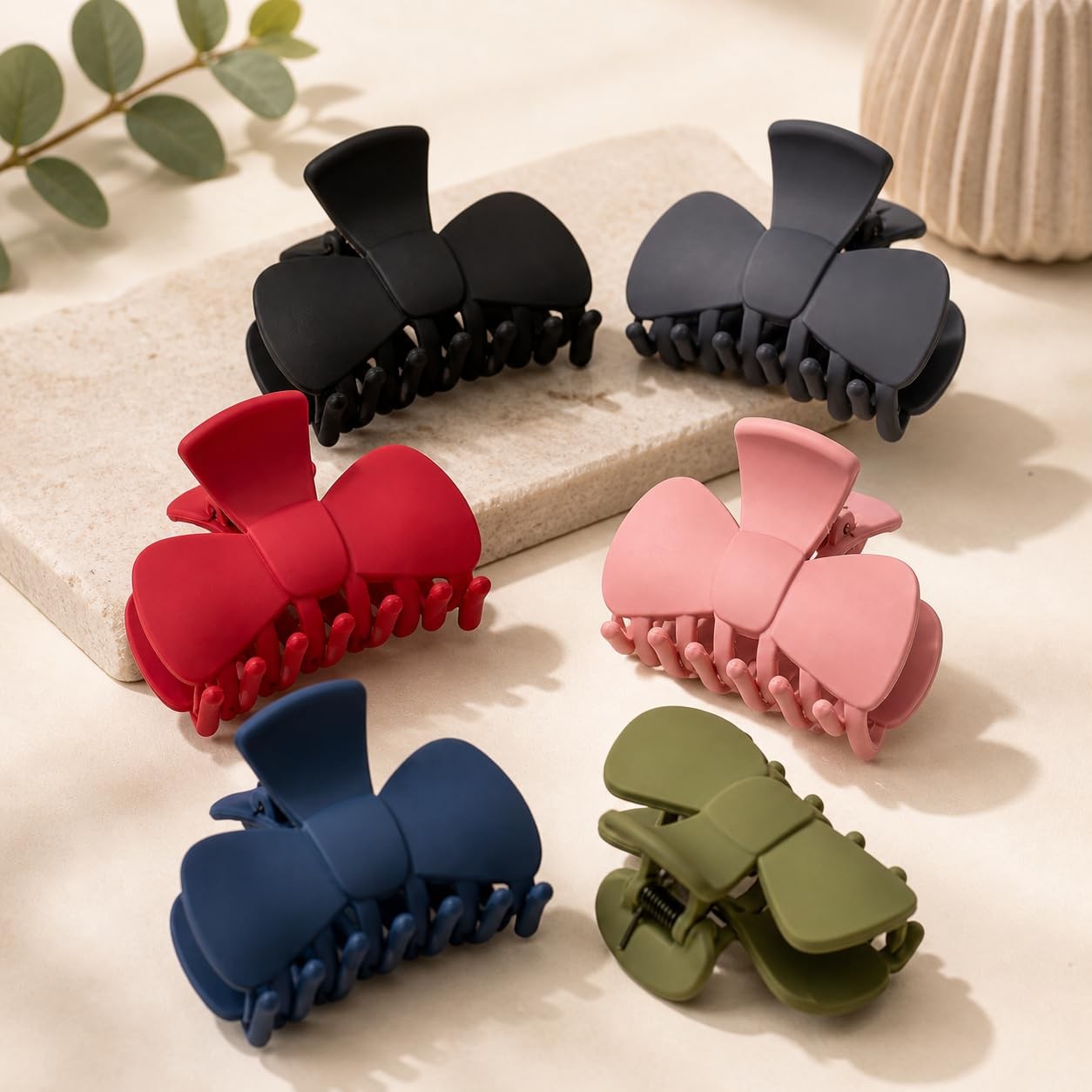 6 Pack Matte Claw Clips for Women – Medium Hair Thick & Assorted.