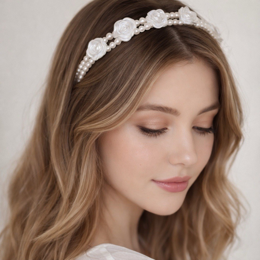 Pearl Rose Headband White Elegant Vintage Bridal Teen And Girls Hair Accessory