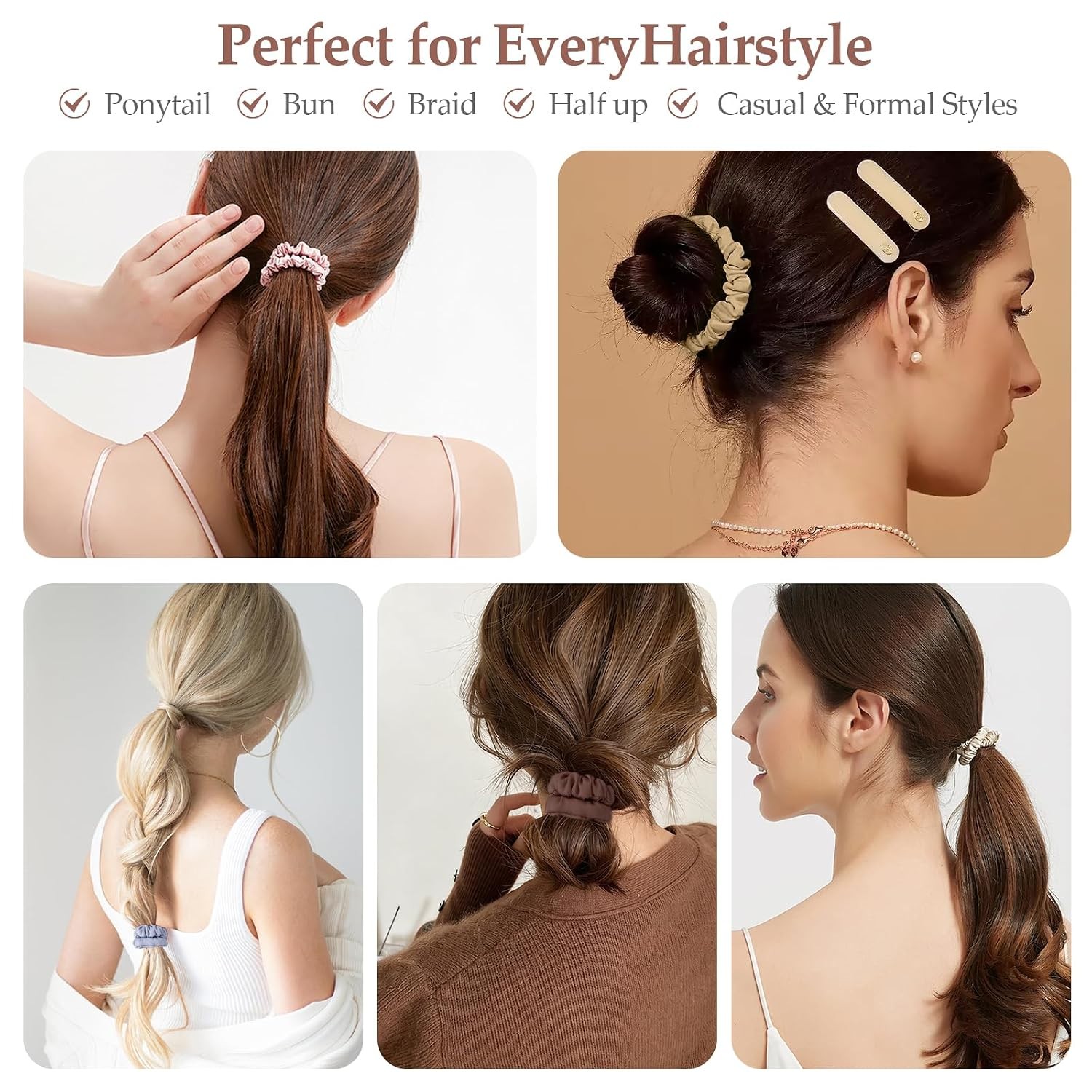 12 Pcs Silk Scrunchies, No Damage Hair Ties for Thin Thick Curly Hair