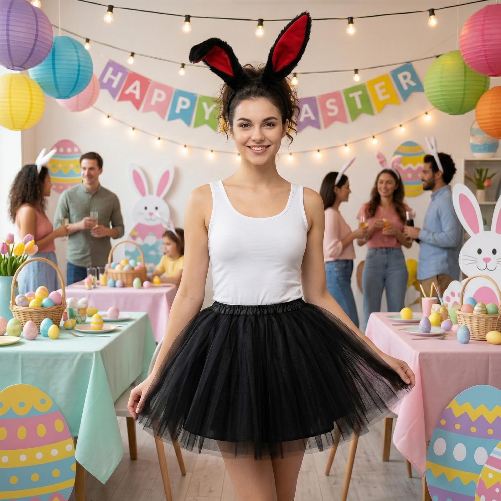 6 Pieces Furry Bunny Ears Headband and Tail, Rabbit Ear Headwear Easter Hallo…