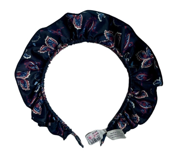 ANTHROPOLOGIE Eugenia Double Ruffled Silky FLORAL HEADBAND Black Blue Skinny