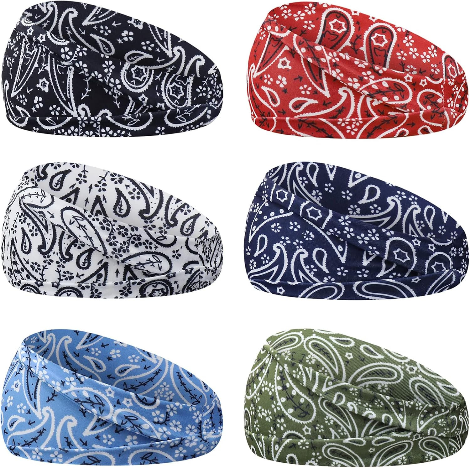 6Pcs Headbands Paisley Bandanas Head Bands Sweat Band Hair Wrap Headwrap Fashion