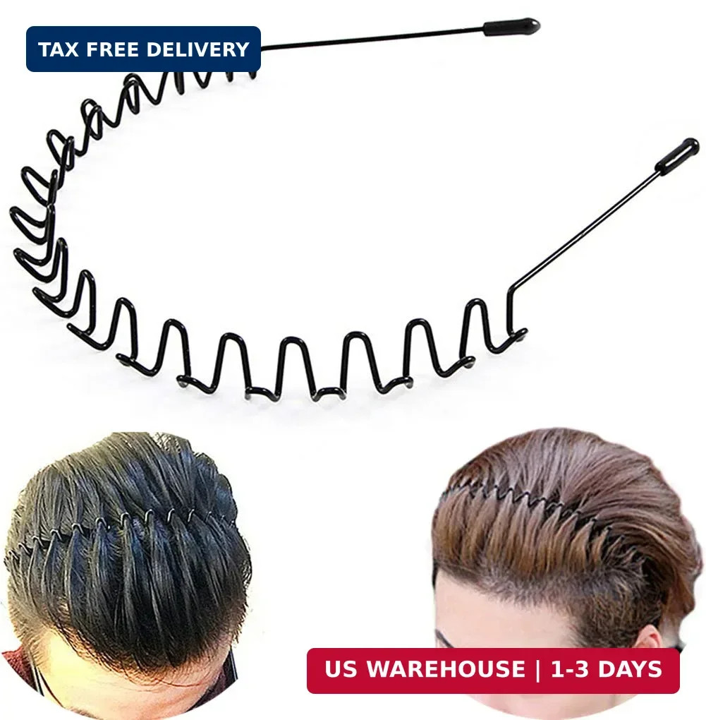 bodbop Metal Hair Band for Men Headband Women Bands Unisex Black Wavy Spring Out