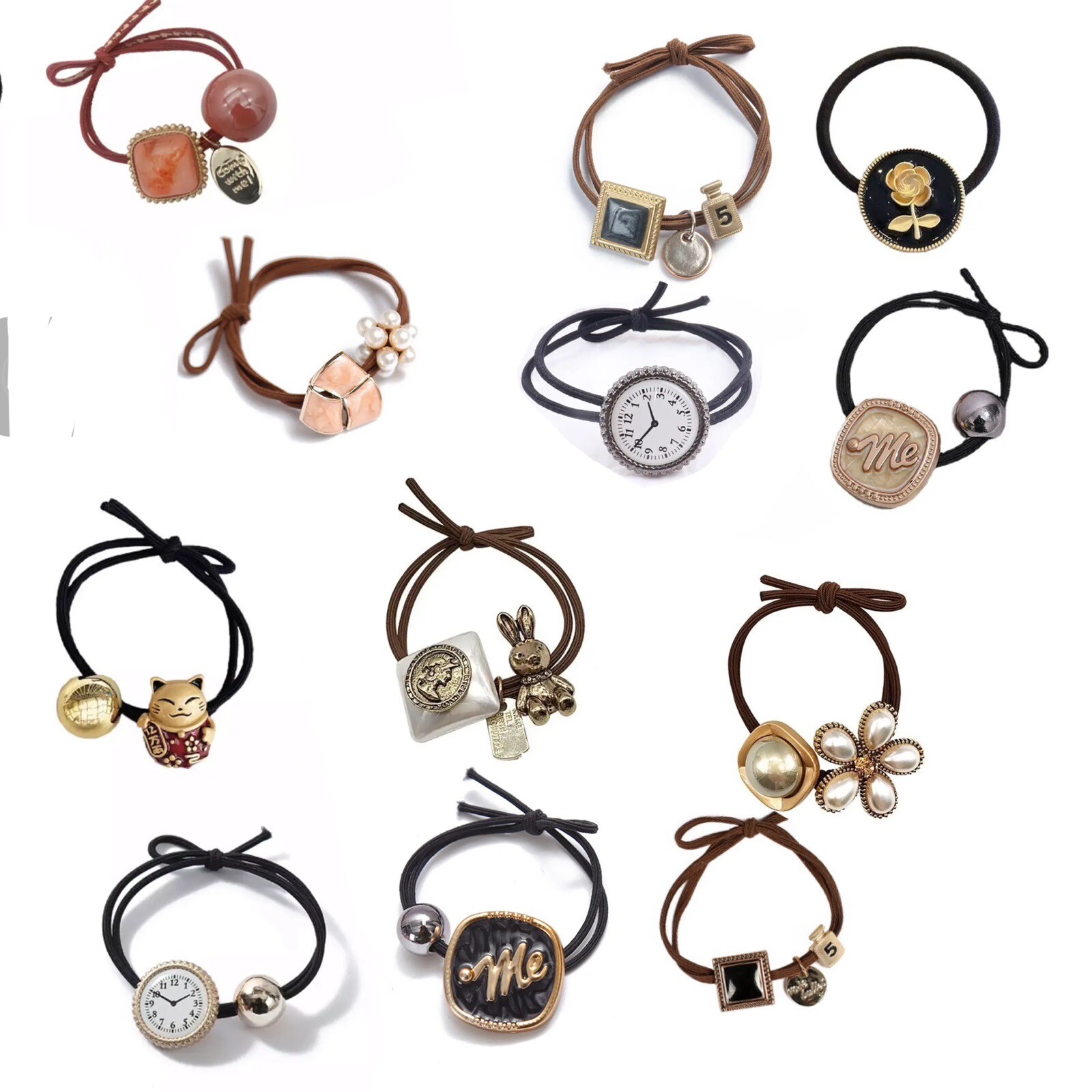 US 12PCS Women Elastic Hair Ring Ropes Ties Scrunchie Rubbers Set Of More Types