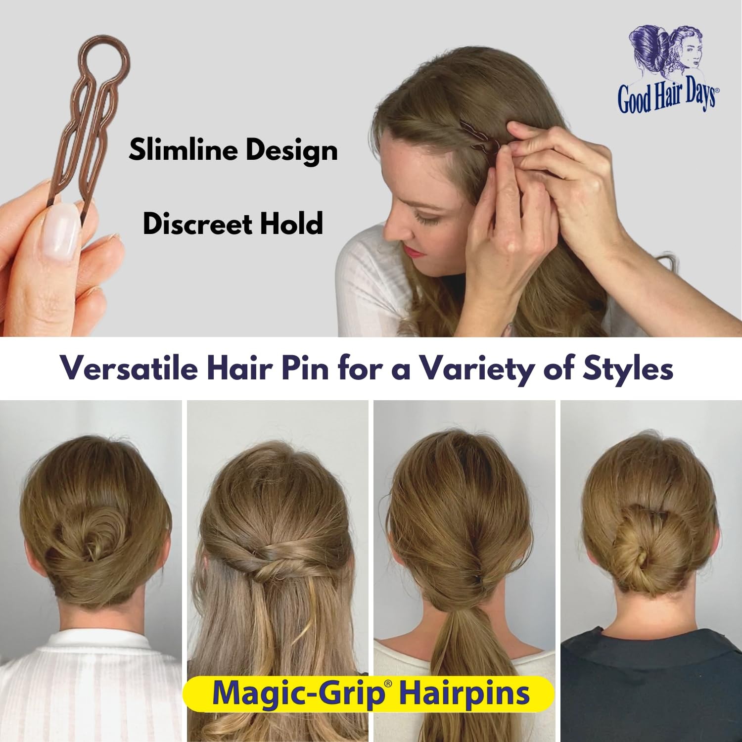 Good Hair Days Magic-Grip Hairpins 2.5″ U-Shaped – Strong Hold for All Hair Type