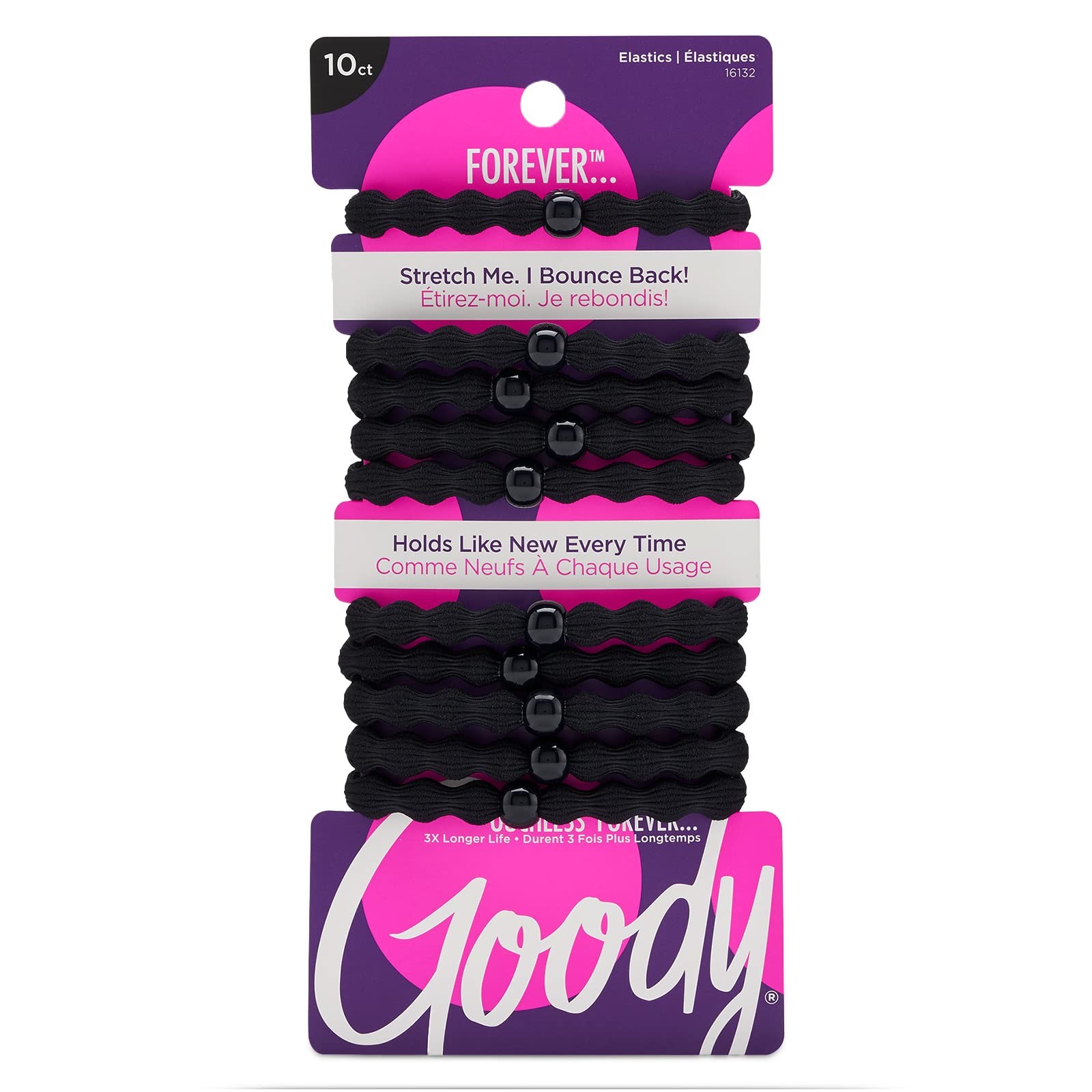 10 Count Ouchless Forever Hair Elastics Black Damage Free Bands Strong Core
