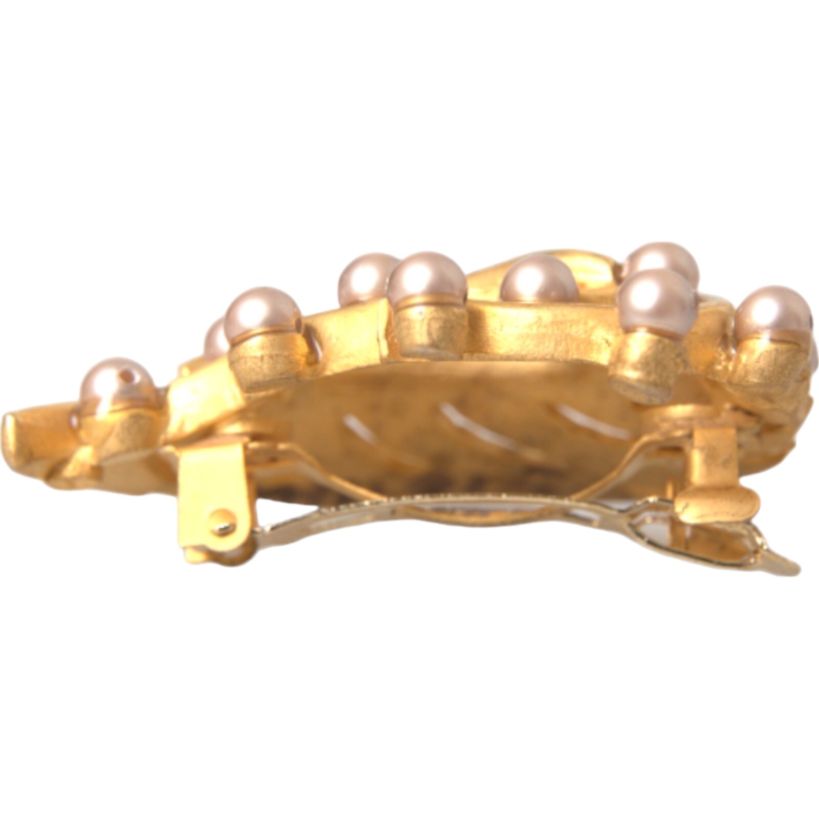 DOLCE & GABBANA Brooch Hair Pin Gold Brass Leaf Embellished Jewelry RRP 520usd