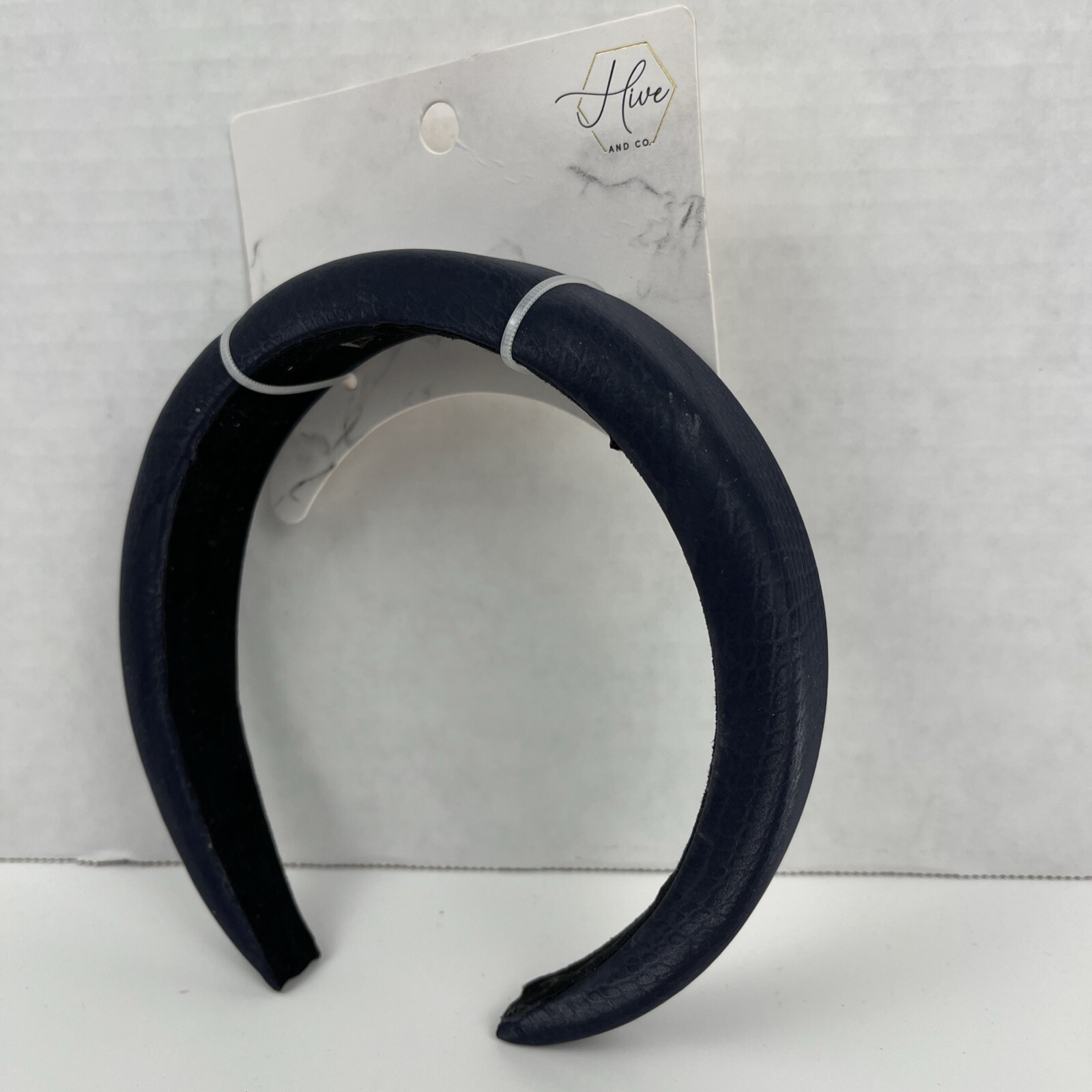 Hive & Co Faux Leather Headband Navy Blue Padded Snake Skin Texture