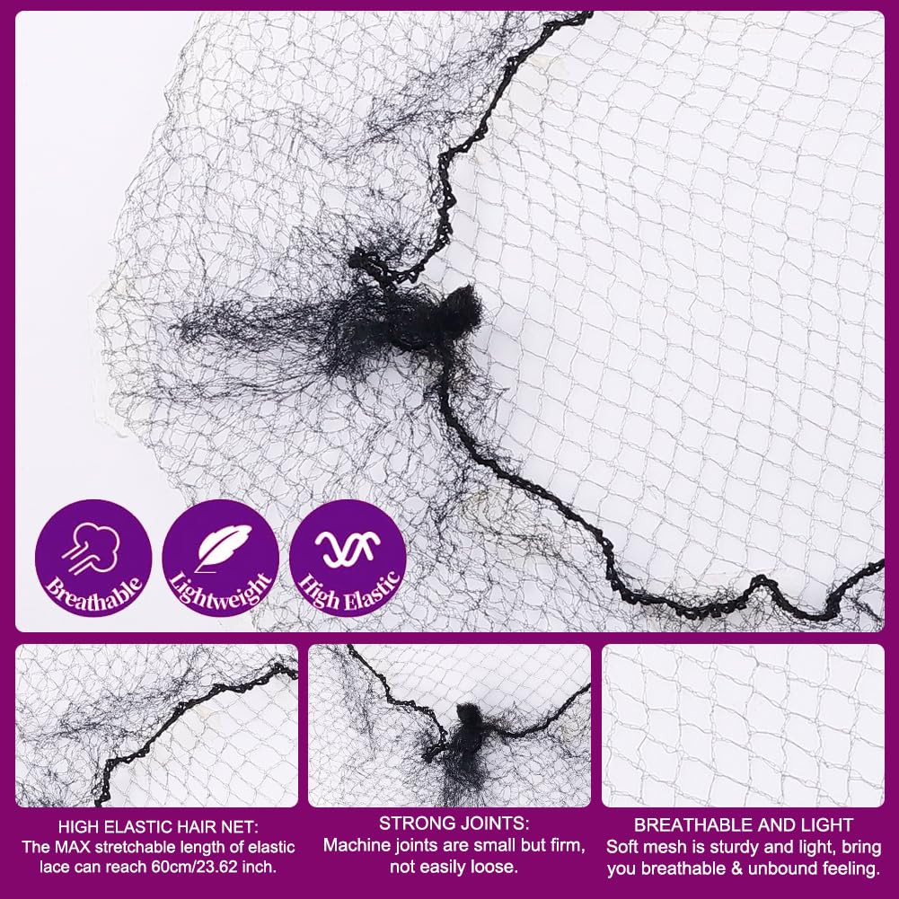 260PCS Hair Nets Set-50 Pcs 24 Inch Black Hair Nets with 50 U-Shaped Pins 50