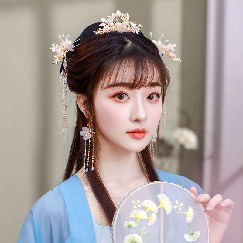 Handmade Chinese Hairpin Set Hair Comb Hair Stick Earring Hanfu Accessory Decor
