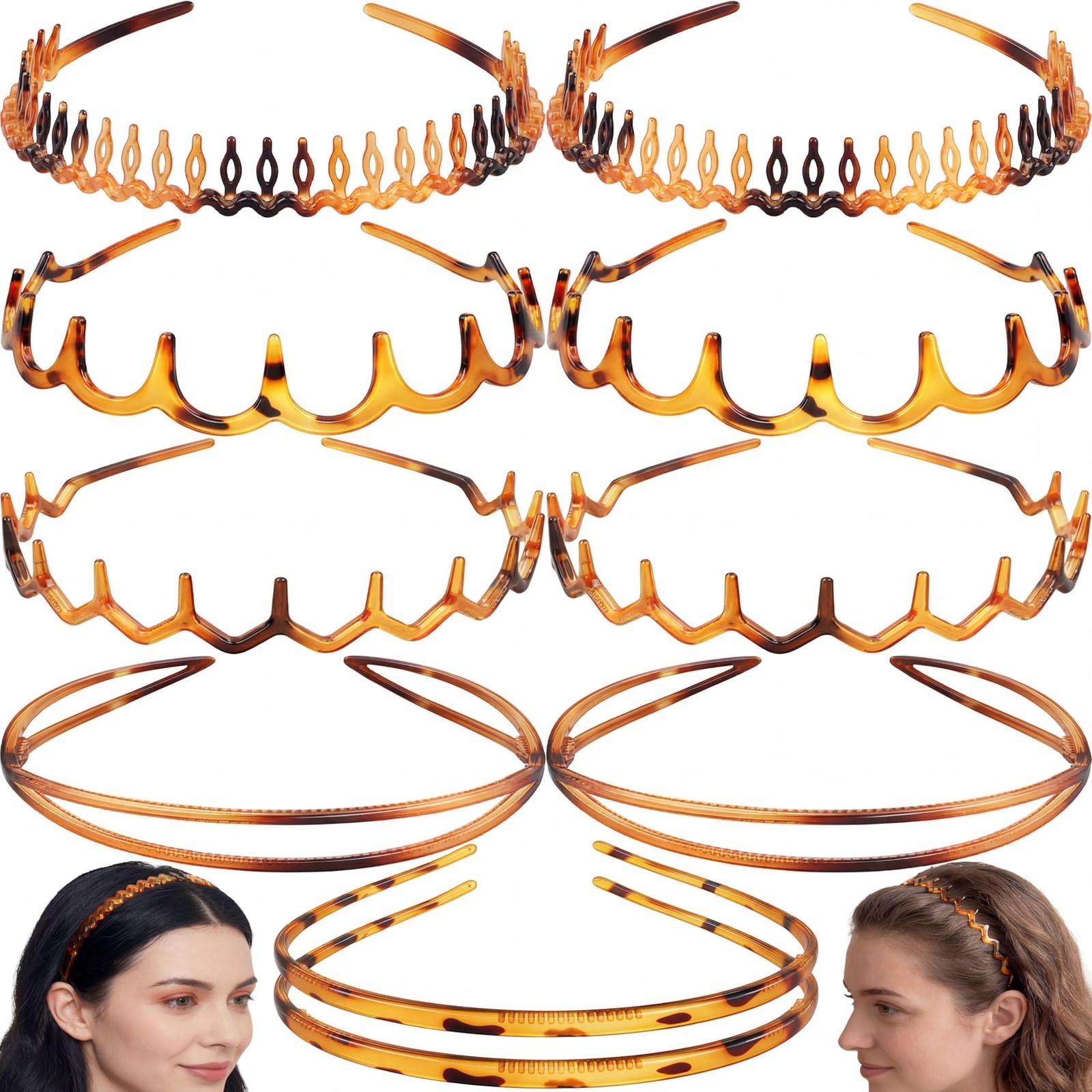10 Pcs Glossy Leopard Print Zigzag Headbands for , Chic Tortoise Shell Patter…