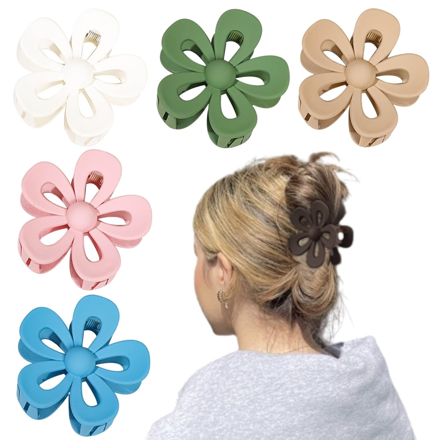 WUBAYI 6Pcs Frosted Flower Claw Clips, 1 Count (Pack of 6), Multicolor