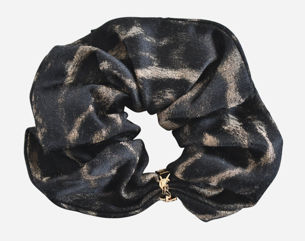 🆕️New Auth SAINT LAURENT Paris ANIMAL Print SILK/CASHMERE Leo Scrunchie