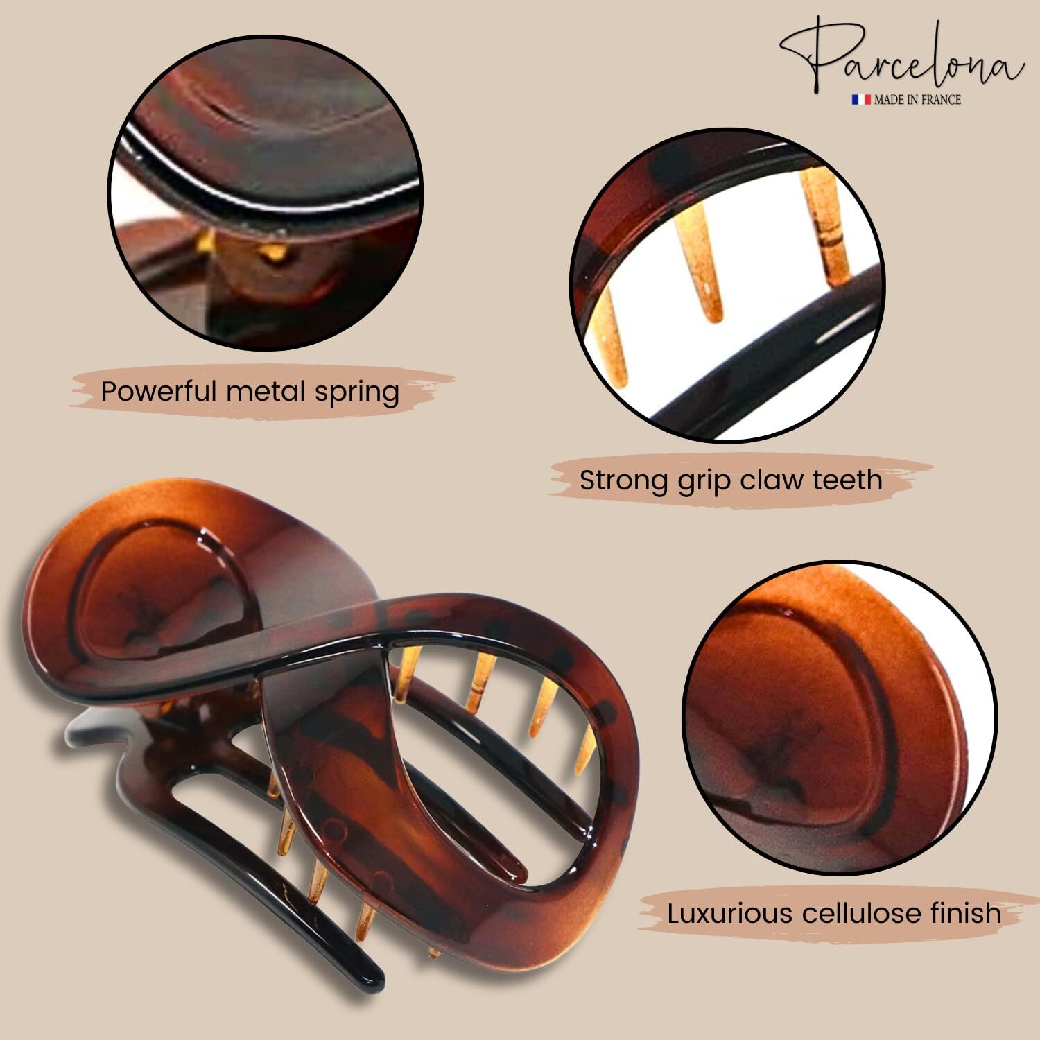 Parcelona French Tortoise Shell 3″ Medium Hair Claw Clips for Women Hair – 2 Pcs