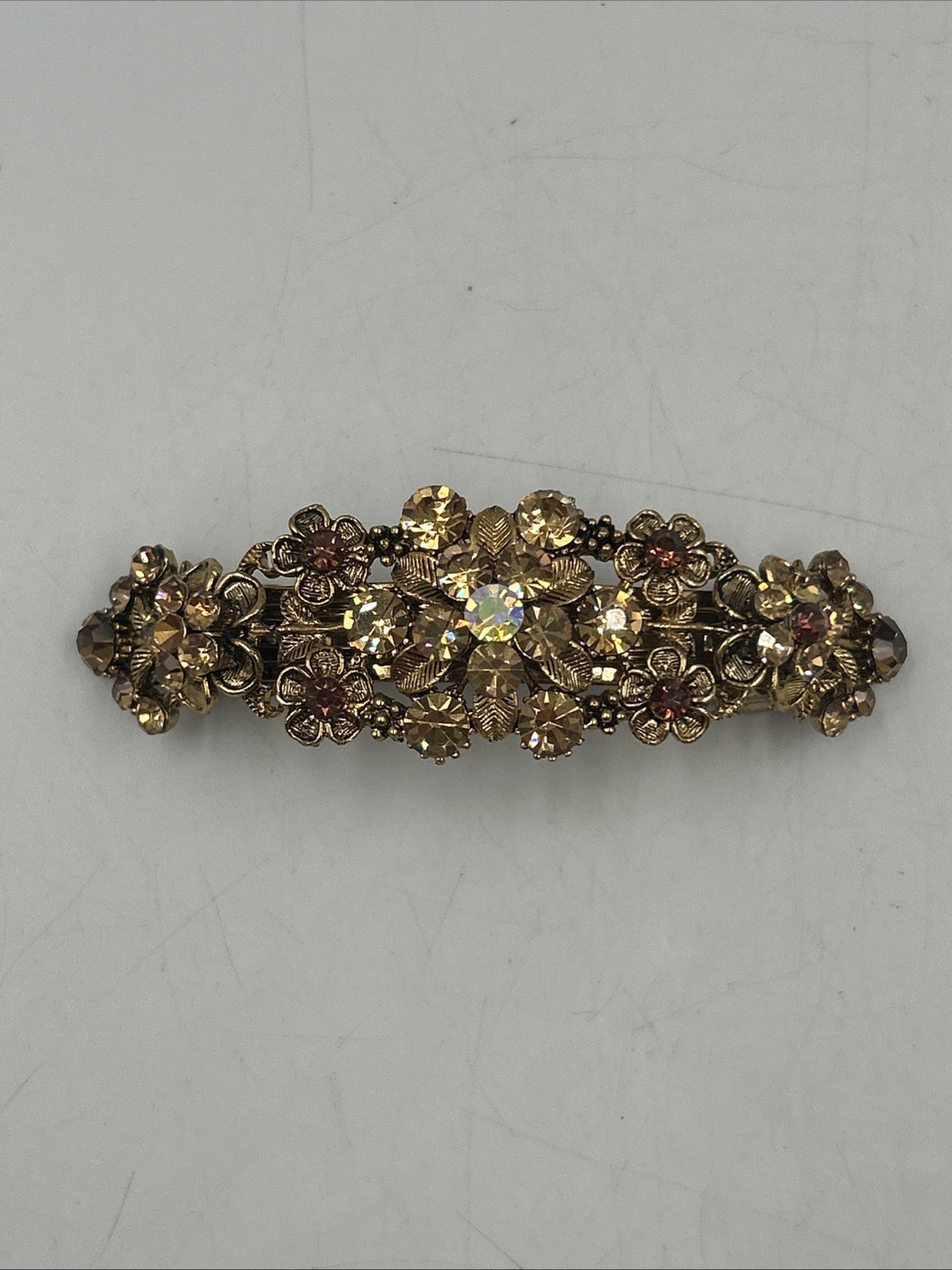 New Gold Tone Flower Rhinestone Brown & Gold Color Hair Clip Barrette