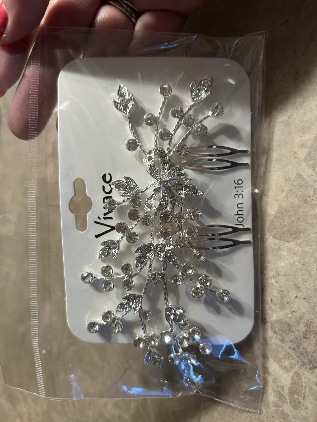 Vince Silver Leaf Rhinestone Hair Comb Clip Lead & Nickel Compliant