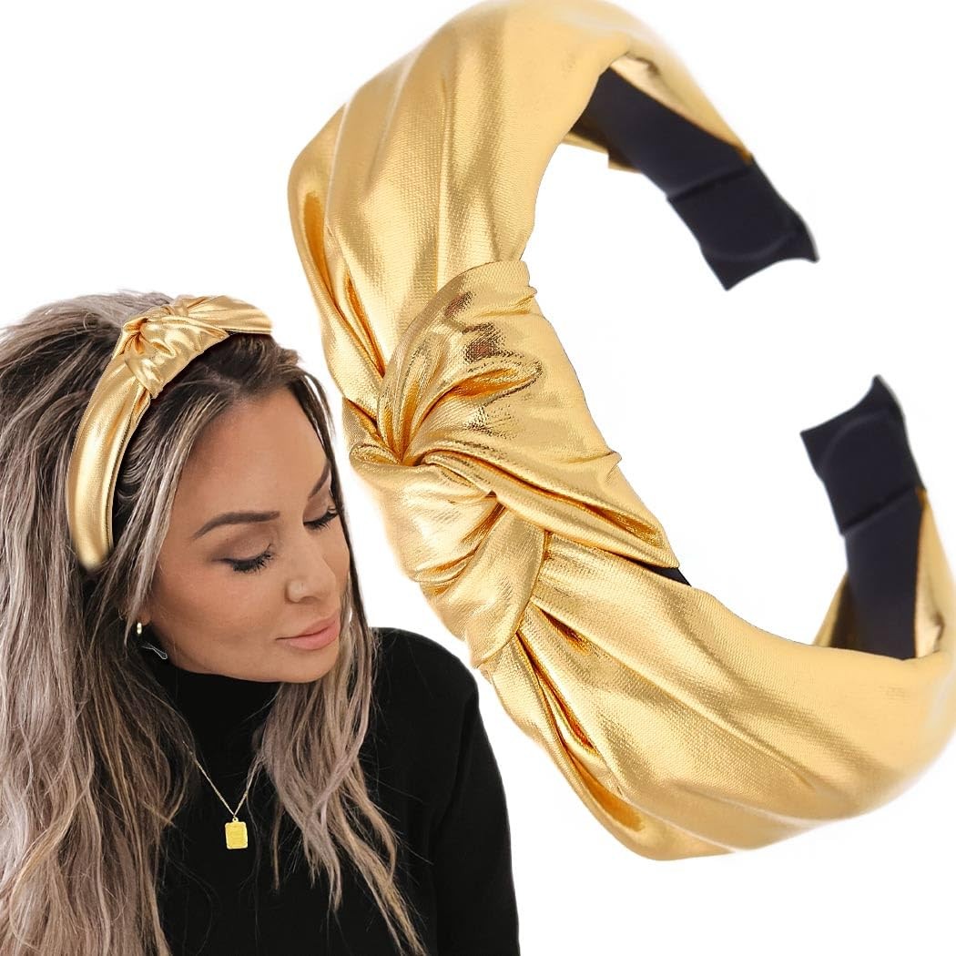 Gold Wide Headbands Knotted Hairband Fashion Hair Accessories for Women (Gold)