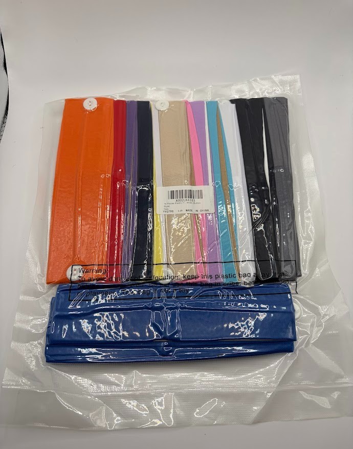 Multicolor Fabric Headbands with Button Accents for Women, Lot of 16