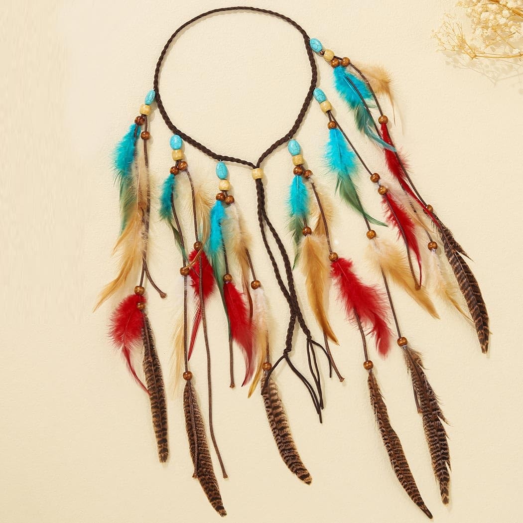 Boho Feather Headband Hippie Headpiece Gypsy Indian Costume Headdress Bohemia…