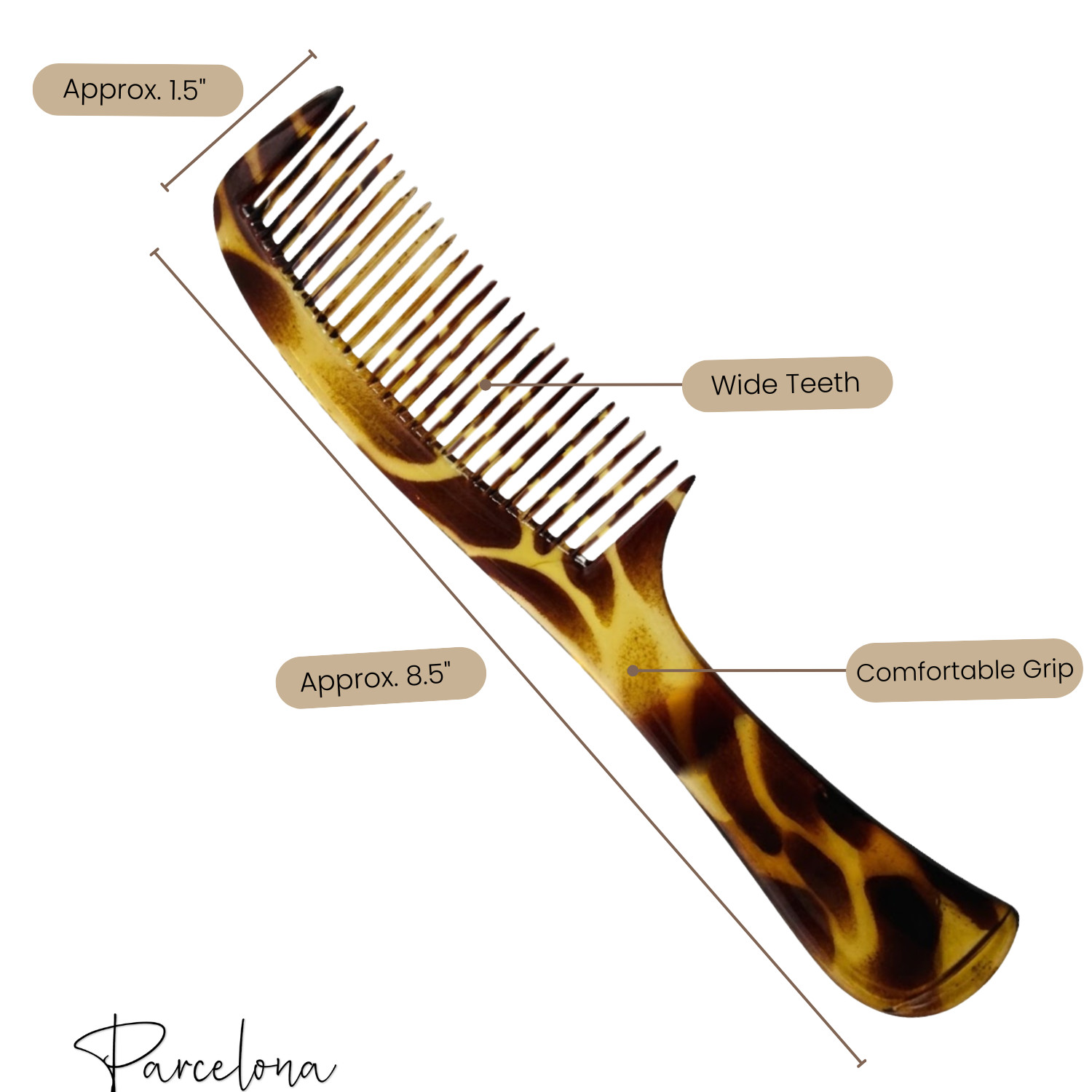Parcelona French Wide Tooth Detangling Comb Cellulose Acetate Hair Comb Clip