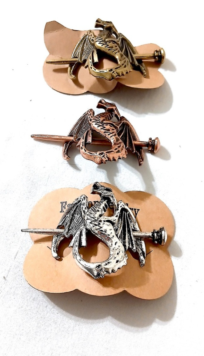 🐉 Vintage Bronze Dragon Hair Slide / Hair Stick Holder – Fantasy Celtic Renaiss