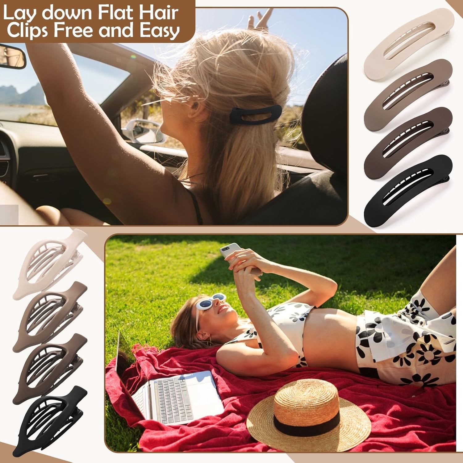 10 Pcs French Flat Hair Clips for Women 3 Styles Non-slip Flat Claw Clips Matte