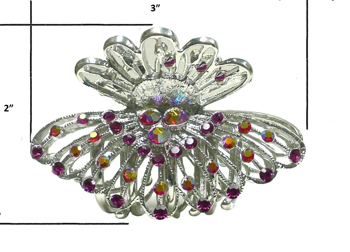Set of 4 JCGY Hair Claws Metal Jaw Clips Silver Trim Bridal NF86480-1-2