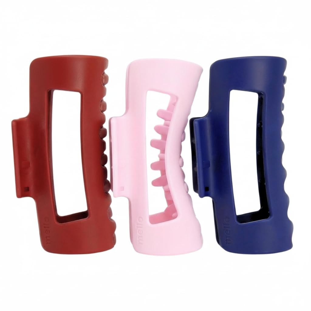 3-Pack Medium Squishy Hair Claw Clips – Soft Grip, Colorful Styles (Pink, Red, B