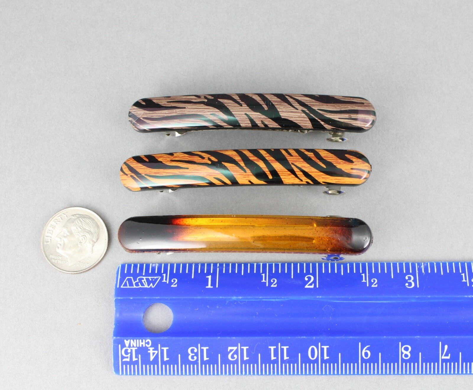 Brown Black barrette set 3 small thin skinny hair clip accessory 2.5″ wood grain