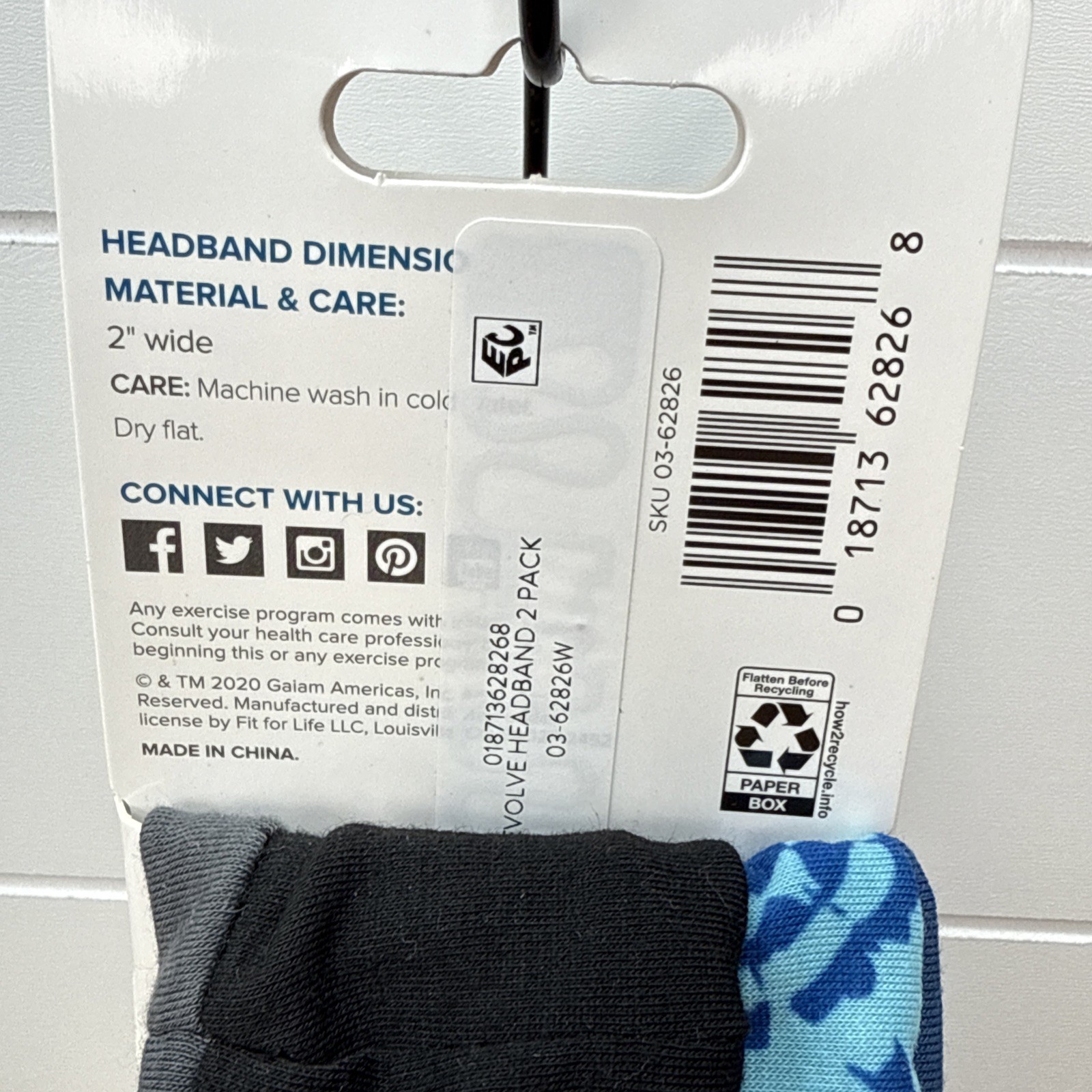 Gaiam Evolve Yoga Headbands 2-Pack Stay Put Grip One Size Tie Dye Black Gray NWT