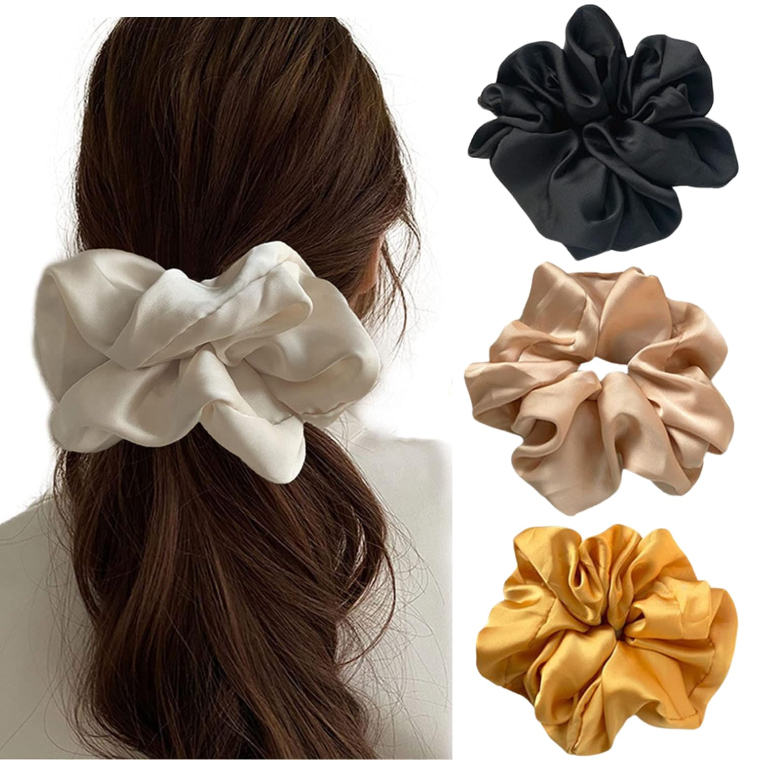 Oversized Satin Scrunchies for Women – Large Hair Ties Gentle No Damage, Soft Si