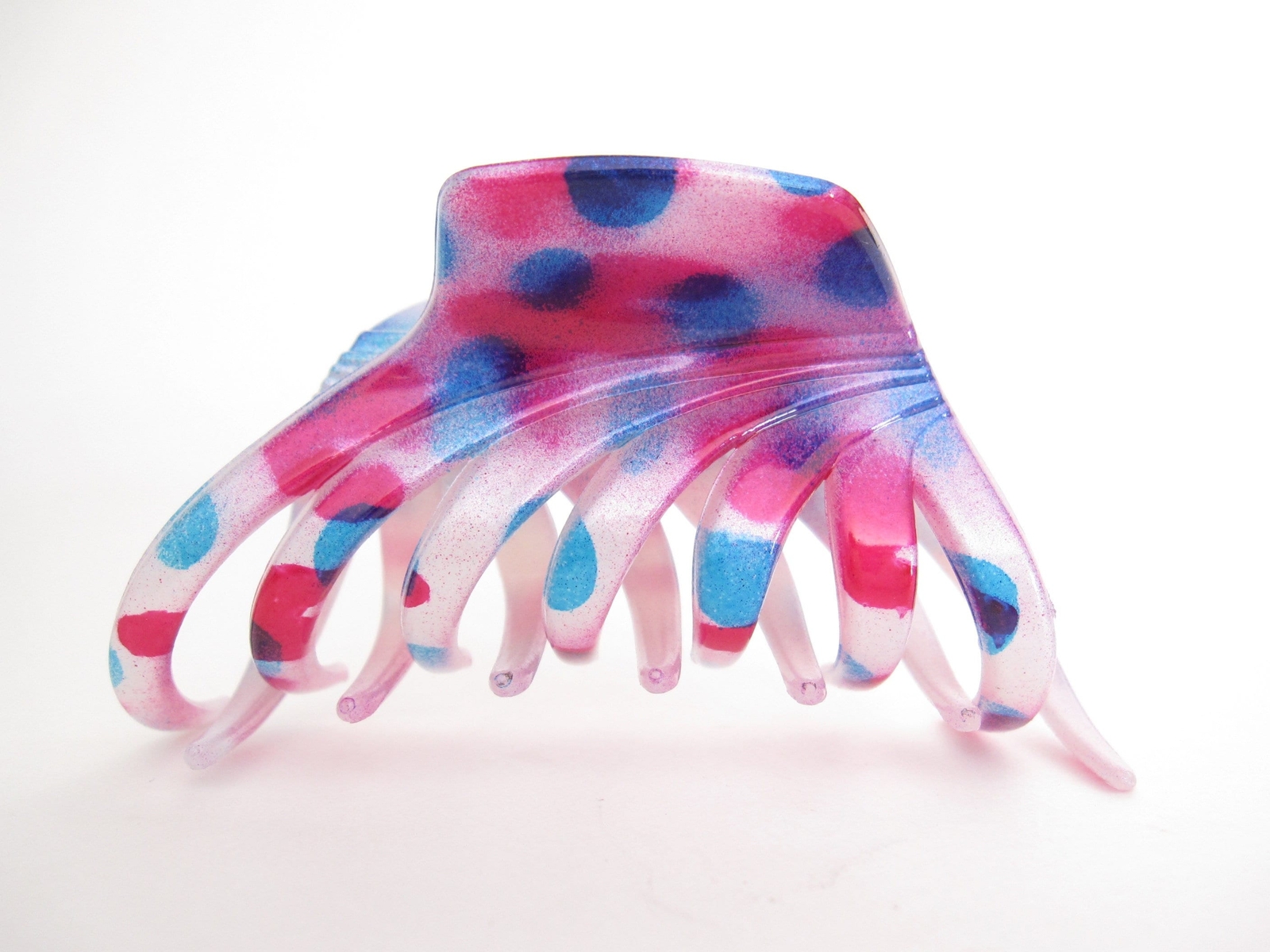 Spotted pink blue white hair claw clip for medium fine hair