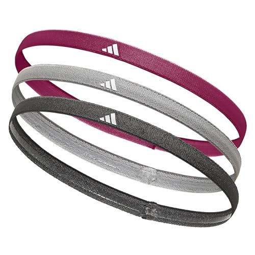 adidas Sports Headband One Size Fits All 3-Pack Black/Gray/Power Berry Non-Slip