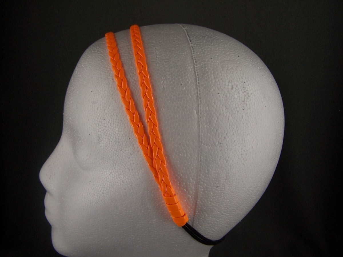 Orange thin skinny braid double headband faux leather braided stretch elastic