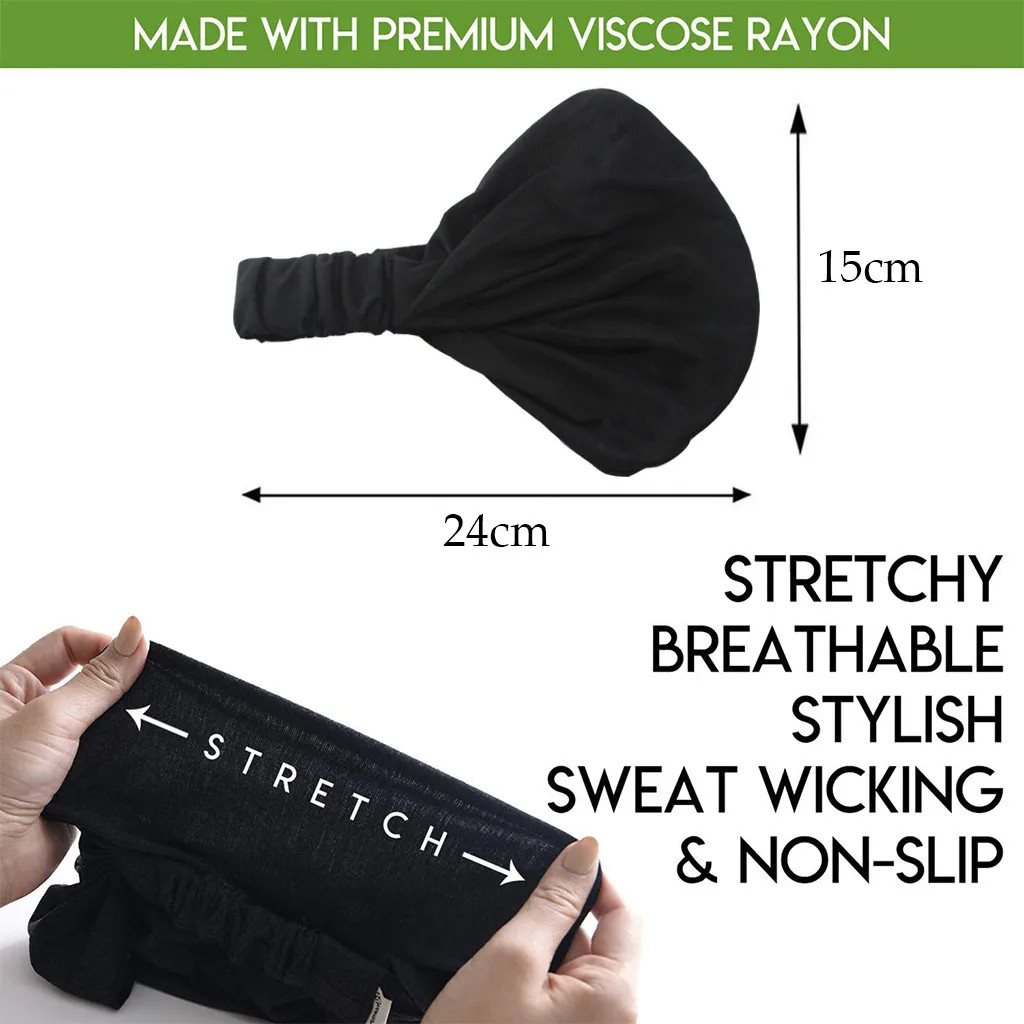 Unisex Headband Wide Turban Stretch Sweatband For Men Women Solid Color.